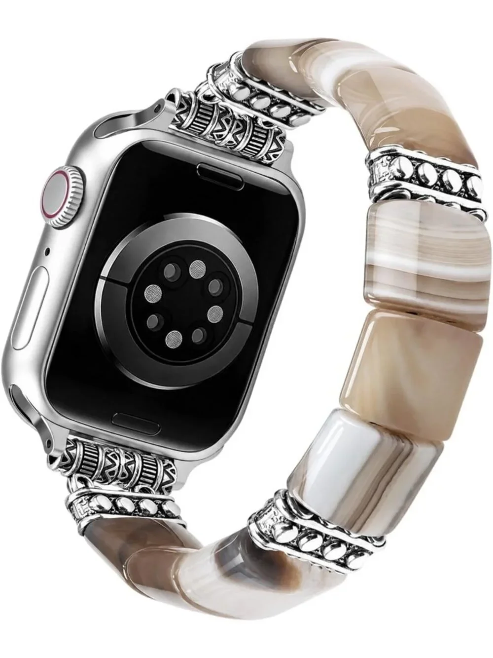 Handmade Natural Agate Beaded Bracelet for Apple Watch - Boho Stretch Strap
